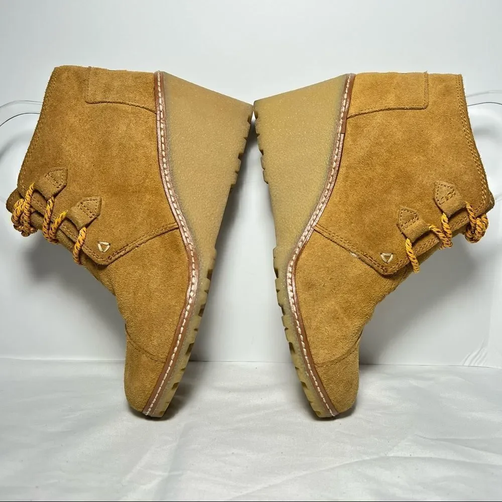 TOMS Desert Wedge Shearling Suede Heels in Wheat Tan‎ Womens 7.5